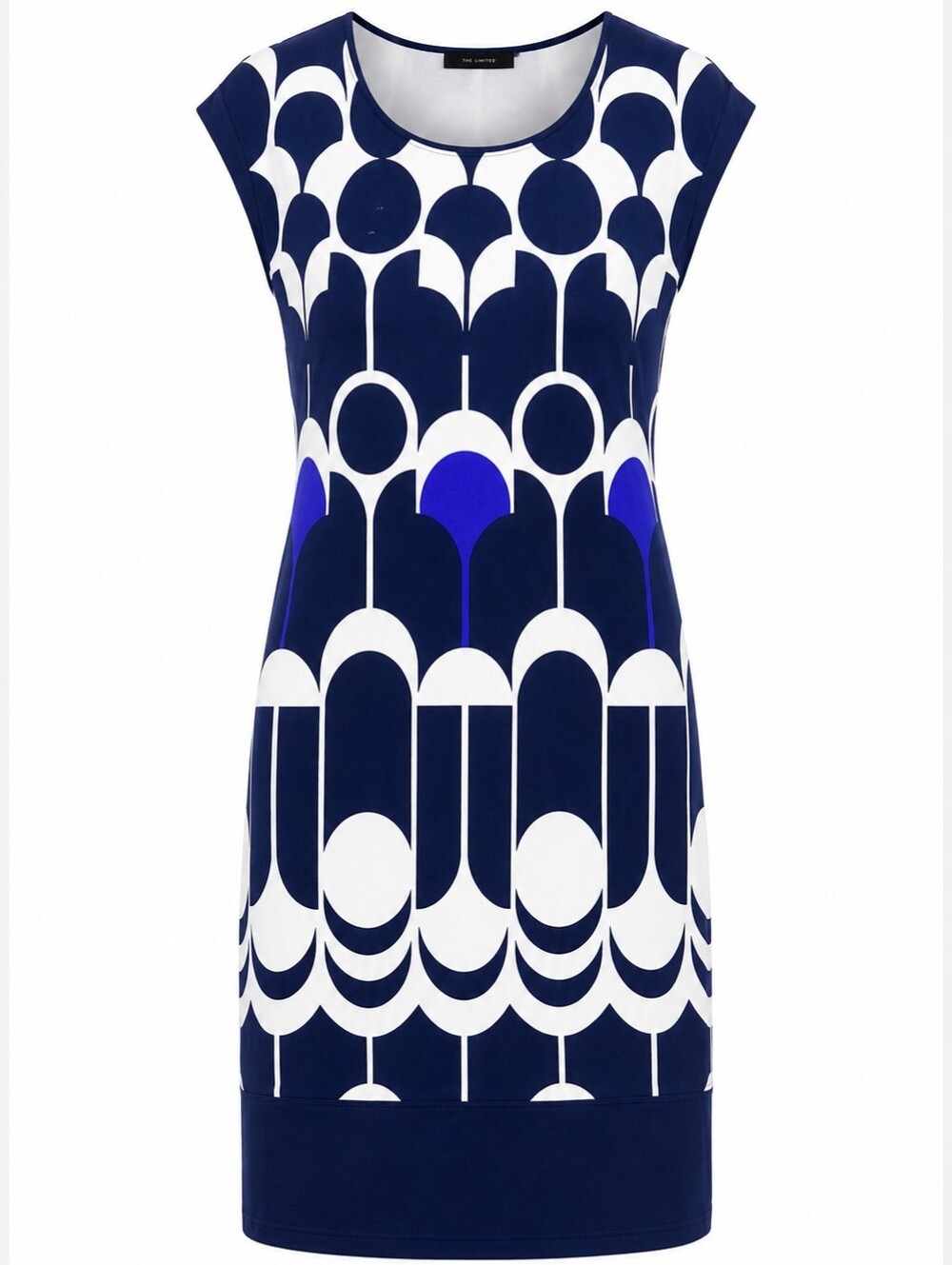 THE LIMITED | Blue Geometric Lightweight‎ Summer Art Deco Mod Sheath Dress | S